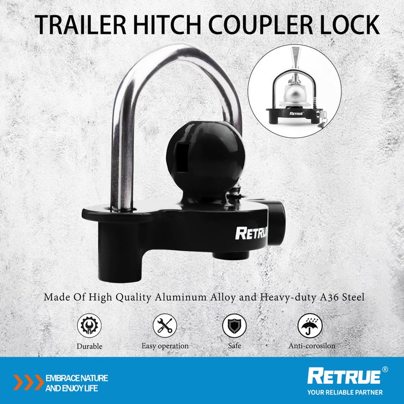 RETRUE Universal Coupler Lock Trailer Locks Ball Hitch Trailer Hitch Lock Adjustable Security Heavy-Duty Steel Fits 1-7/8 Inch, 2 Inch, 2-5/16 Inch Couplers Black (Pack of 2) - Image 4
